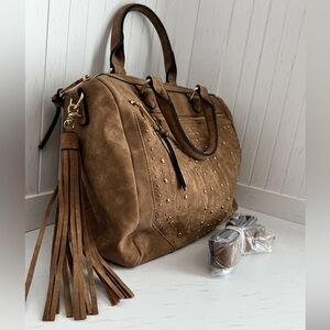 Violet Ray, Light Brown, Taupe, Gold Studded, Handbag, Work, Office, Oversized